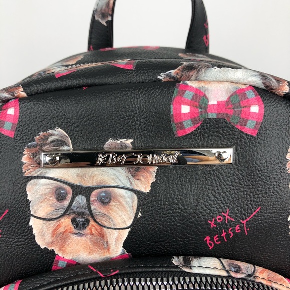 Betsey Johnson Nerdy Yorkie Bow Tie Dog Backpack - Picture 4 of 8